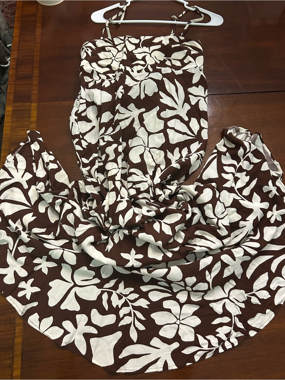 Brown & White Floral Maxi Dress - Lightweight Strapless Summer Dress